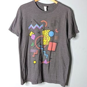 tultex Charcoal Grey Cotton Blend Modern Abstract Print Graphic T-shirt Size L